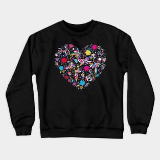 Otomí mexican heart embroidery colorful traditional print flowers and animals interior design Crewneck Sweatshirt